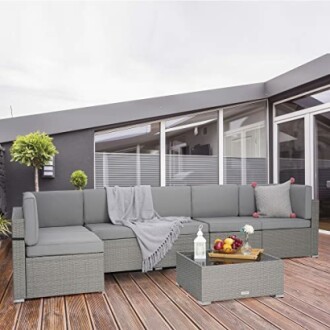 Pamapic Outdoor Sectional Furniture Review - All-Weather Gray PE Rattan Sofa Set