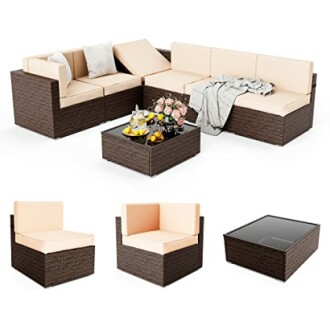 Pamapic Outdoor Sectional Furniture Review - All-Weather Brown PE Rattan Sofa Set